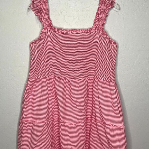 J. Crew Pink White Stripe Smocked Pocketed Tiered Dress Size XXL - Picture 2 of 7